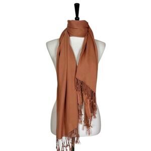 Women’s Bundle 3 Oblong Scarfs Solid Neutral Color Fringe Tan Orange Brown Tan